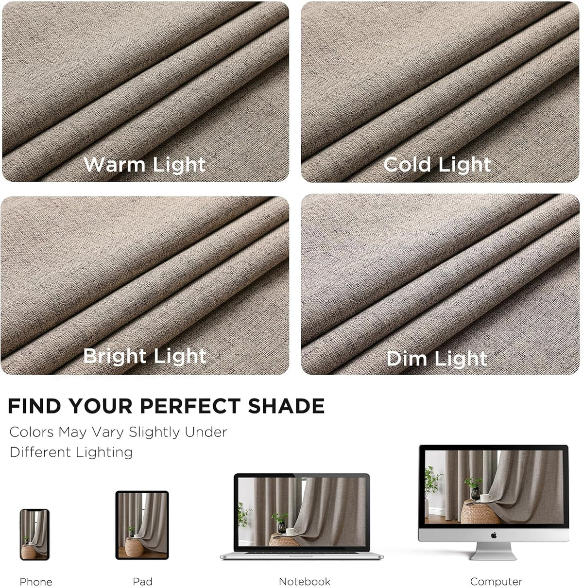 CUCRAF 100% Blackout Window Curtains 84 inches Long 2 Panels Set, Faux Linen Look Thermal Insulated Grommet Drapes, Room Darkening Curtain for Bedroom Living Room(W52 x L84 Inch, Light Khaki)