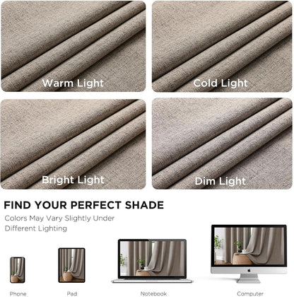 CUCRAF 100% Blackout Window Curtains 84 inches Long 2 Panels Set, Faux Linen Look Thermal Insulated Grommet Drapes, Room Darkening Curtain for Bedroom Living Room(W52 x L84 Inch, Light Khaki)