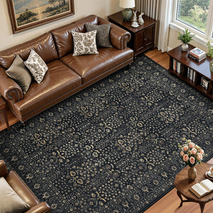 Lofus 9x12 Washable Area Rug for Living Room, Non-Slip Green Boho Carpet