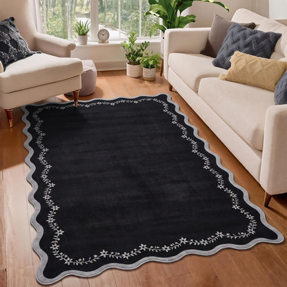 GarveeHome 5x7 Scalloped Area Rug Jute Washable Bedroom Living Room Rug