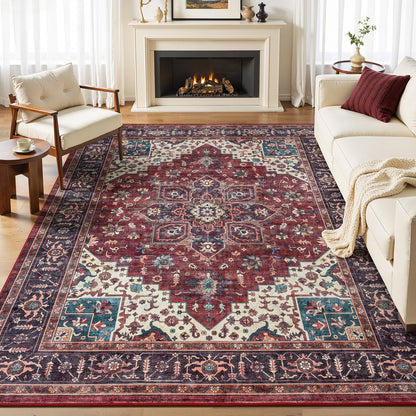 Sage Green 8x10 Area Rug for Living Room, Vintage Boho Large Carpet