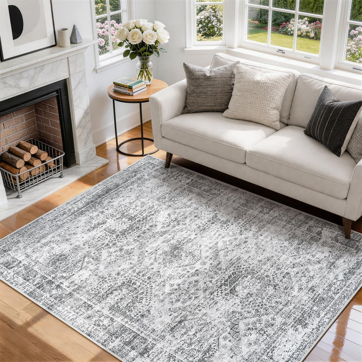 8x10 Area Rugs for Living Room Washable Bedroom Dining Room Blue Grey