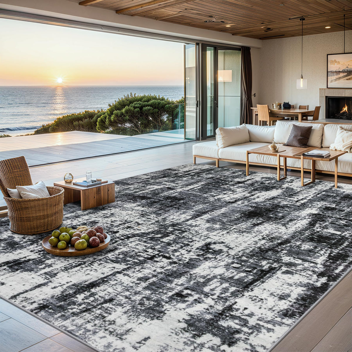 PLHXFR 8x10 Area Rug Living Room: Modern Abstract Washable Carpet Grey