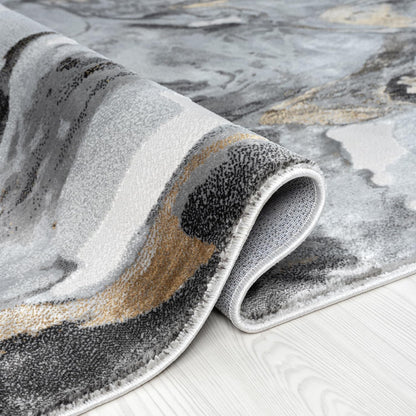 Abani Regal Collection Area Rug - Abstract Dark Grey Cracked Stone Design - 4' x 6' - Washable - for Living Room, Bedroom & Office