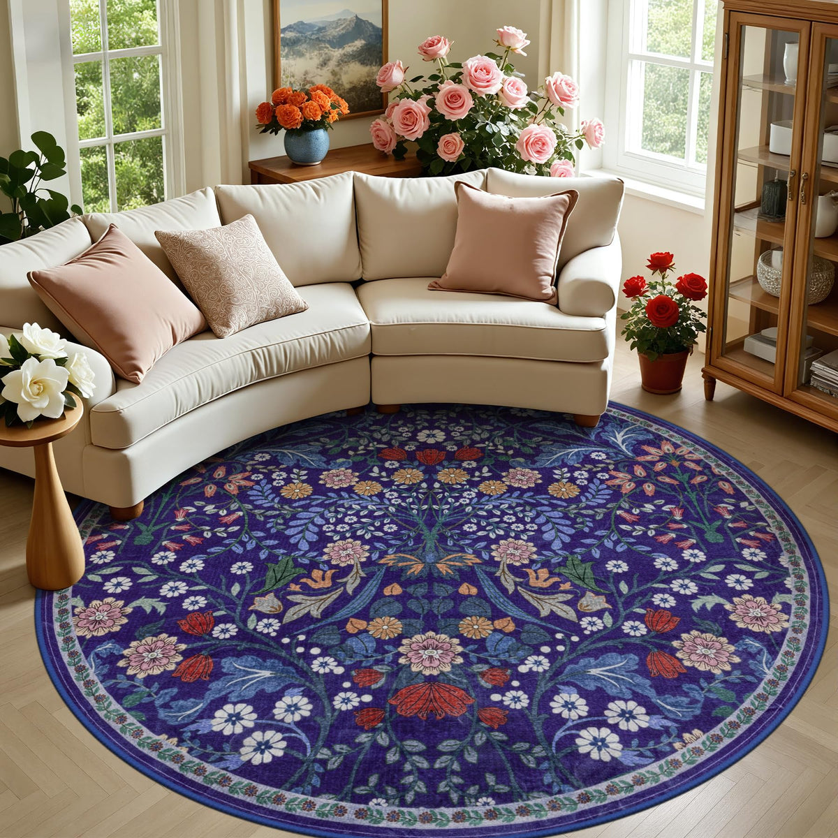 PLHXFR 8x10 Area Rug Living Room: Floral Washable Boho Carpet Dark Green
