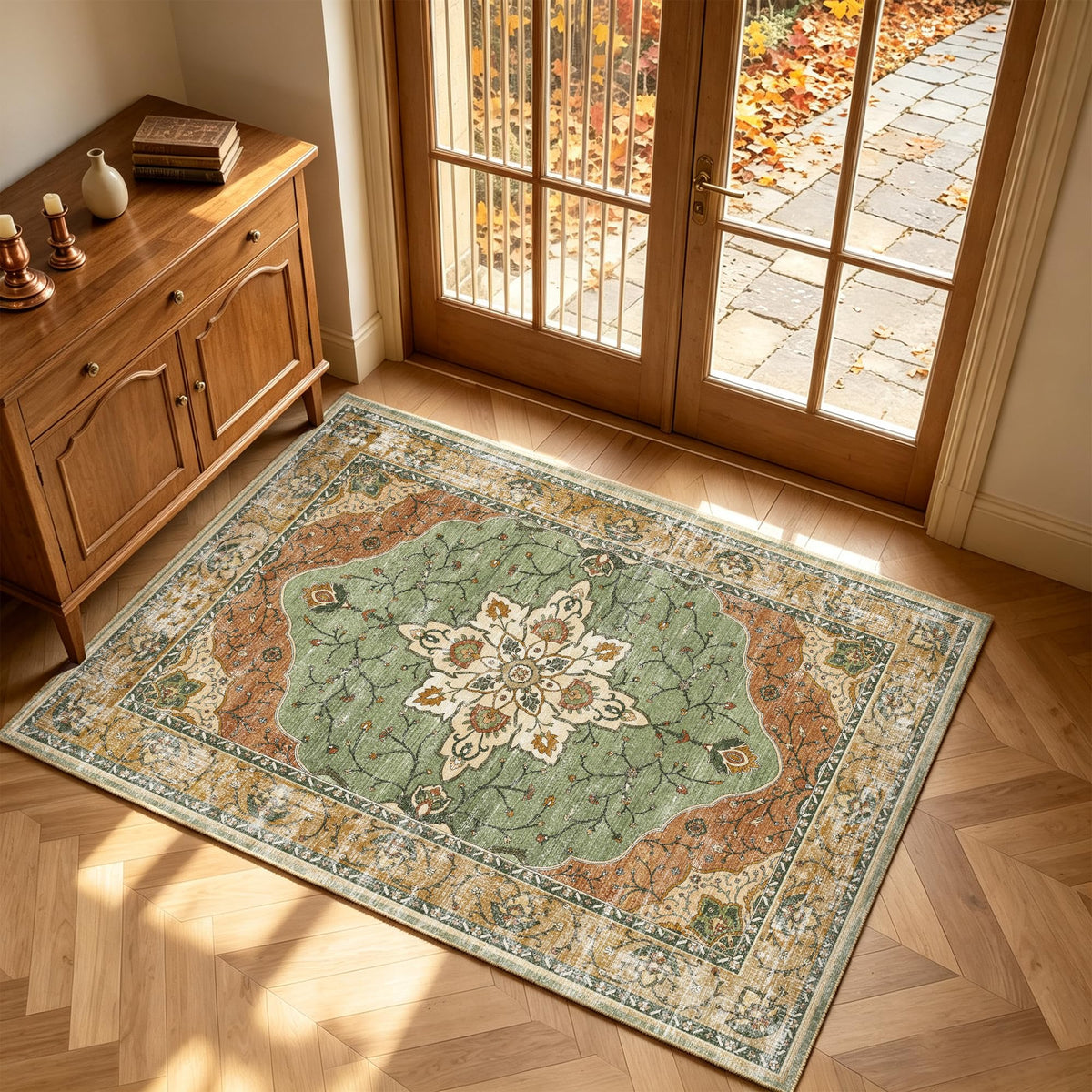 YARNSCAPE 5' x 7' Machine Washable Area Rug, Non-Slip Low-Pile Carpet