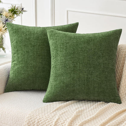 MIULEE Soft Chenille Throw Pillow Covers Sage Green 18x18 Inch Pack of 2