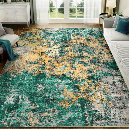 Washable Area Rug for Living Room: 9x12 Modern Abstract Neutral Soft Rug for Bedroom Dining Room No Slip Low Pile Carpet for Nursery Home Office - Grey/Blue