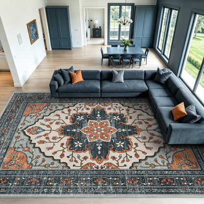 YARNSCAPE 5' x 7' Machine Washable Area Rug, Non-Slip Low-Pile Carpet