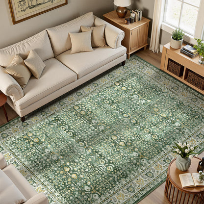 Lofus 9x12 Washable Area Rug for Living Room, Non-Slip Green Boho Carpet