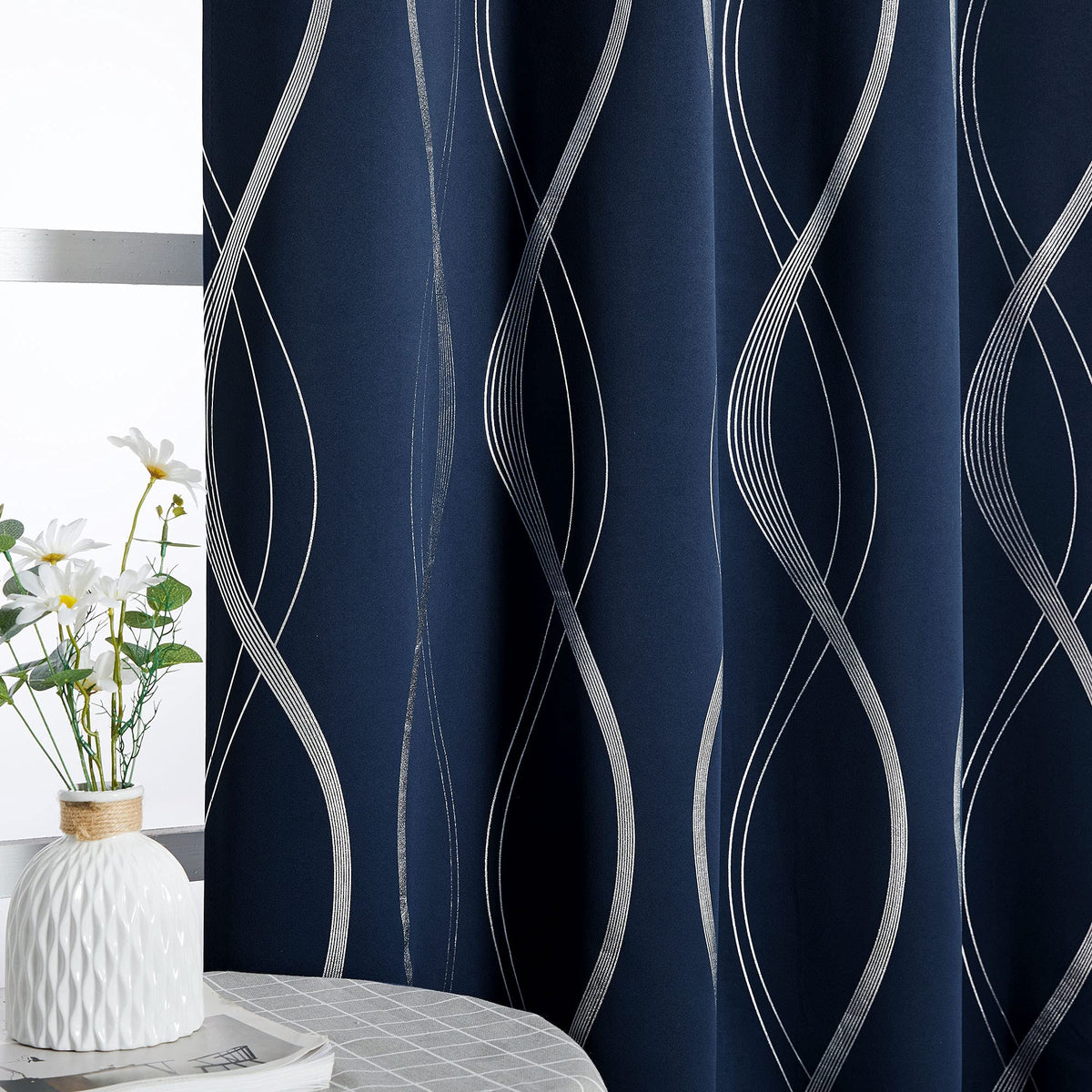 NICETOWN Grey Blackout Striped Pattern Curtains for Living Room, 52 x 84