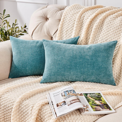 GAWAMAY Lumbar Support Pillow Decorative Rectangle Throw Pillow Covers 12"x20" Inch Set of 2, Soft Chenille Fall Pillowcase for Living Room Bedroom Sofa Couch Cushion Cover Grey 30x50cm (No Insert)