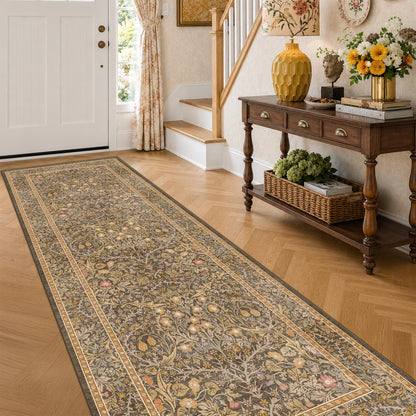 Floral Dark Green Washable Area Rugs 8x10, Vintage Living Room Rug
