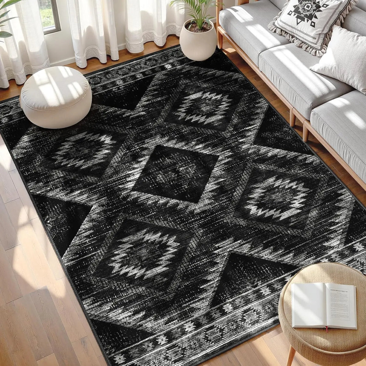 BESTSWEETIE Machine Washable Indoor Area Rug - Large Soft Faux Wool Geometric Aztec Rug, Non-Slip Wrinkle Resistant, OEKO-TEX Certified, for Living Room Decor & Bedroom, Various Sizes, Rustic Farmhouse Essentials