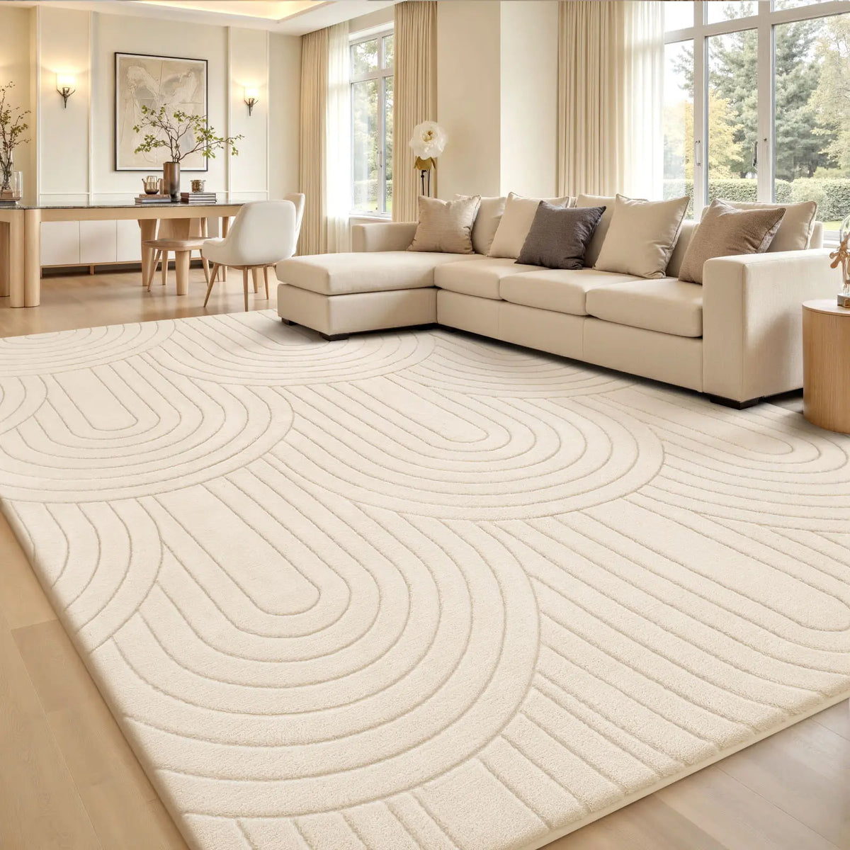 FAMVAL Pet-Friendly Fluffy Area Rug - Fuzzy Floor Shaggy Rug with Geometric Design Tree Ring Jacquard, Soft Thick Modern Carpet for Living Room, Bedroom, Household Items & Room Decor