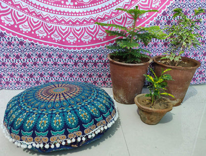 24" Black Gold Flower Mandala Barmeri Large Floor Pillow Cover Cushion Meditation Seating Ottoman Throw Cover Hippie Decorative Zipped Bohemian Pouf Ottoman Pom Pom Cases 24 " square