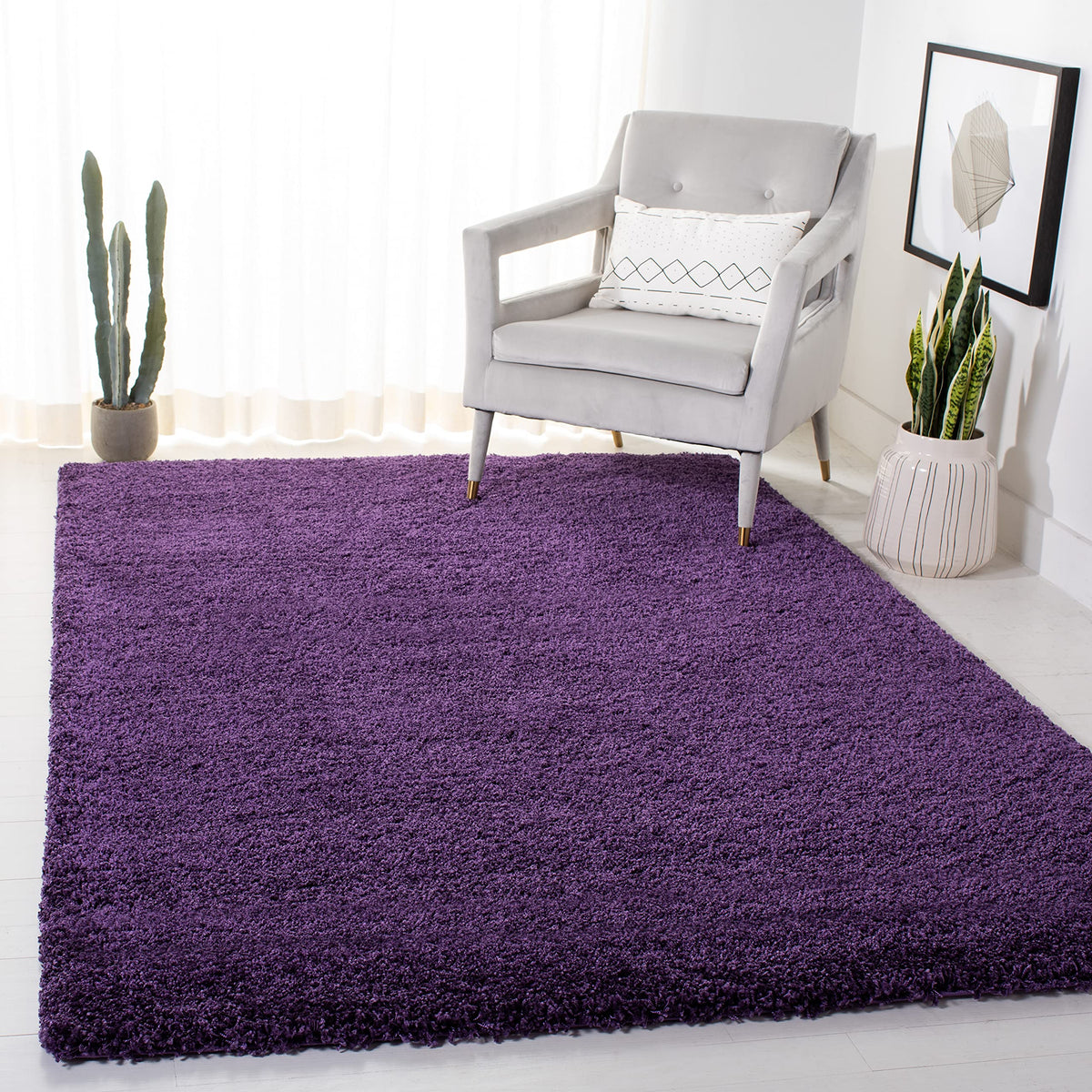 SAFAVIEH Milan Shag Collection 8'6" x 12' Ivory SG180 Solid Non-Shedding Living Room Bedroom Dining Room Entryway Plush 2-inch Thick Area Rug