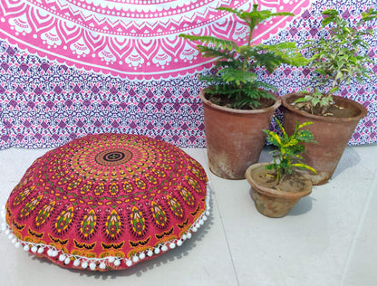 24" Black Gold Flower Mandala Barmeri Large Floor Pillow Cover Cushion Meditation Seating Ottoman Throw Cover Hippie Decorative Zipped Bohemian Pouf Ottoman Pom Pom Cases 24 " square