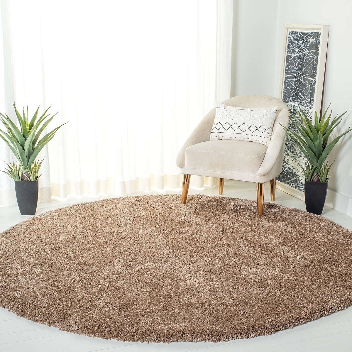 SAFAVIEH Milan Shag Collection 8'6" x 12' Ivory SG180 Solid Non-Shedding Living Room Bedroom Dining Room Entryway Plush 2-inch Thick Area Rug