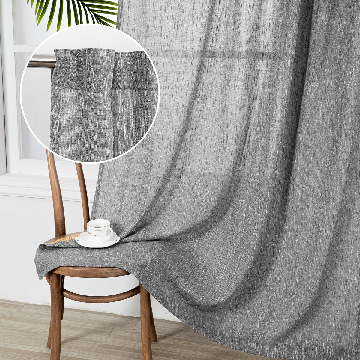 MYSKY HOME Linen Curtains for Living Room, Natural Semi Sheer Curtains & Drapes 84 inches Length 2 Panels Set Farmhouse Country Boho Style Back Tab Draperies for Sliding Glass Door, 50" Wide, Linen
