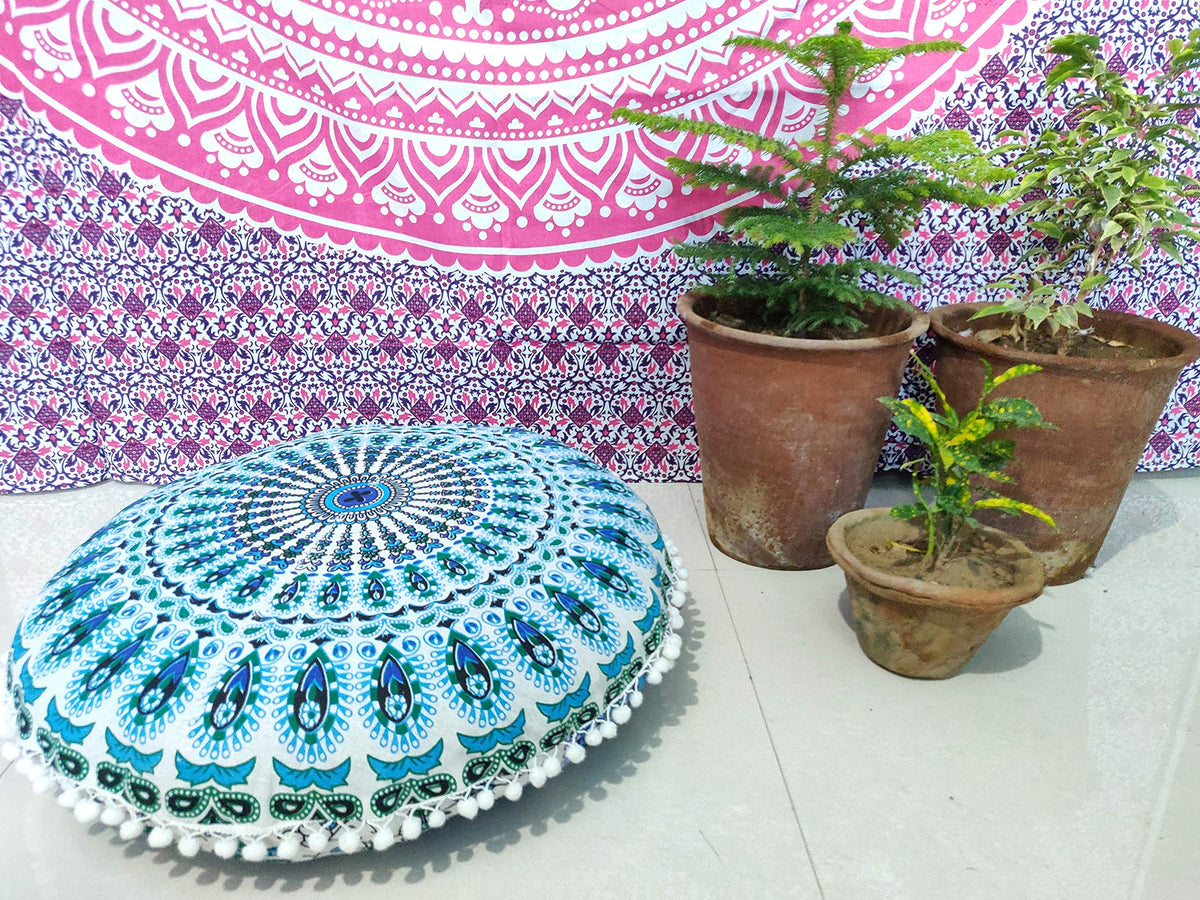 24" Black Gold Flower Mandala Barmeri Large Floor Pillow Cover Cushion Meditation Seating Ottoman Throw Cover Hippie Decorative Zipped Bohemian Pouf Ottoman Pom Pom Cases 24 " square