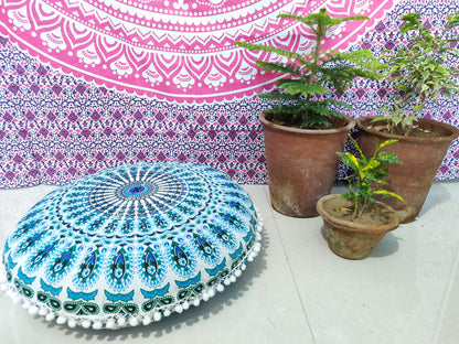 24" Black Gold Flower Mandala Barmeri Large Floor Pillow Cover Cushion Meditation Seating Ottoman Throw Cover Hippie Decorative Zipped Bohemian Pouf Ottoman Pom Pom Cases 24 " square