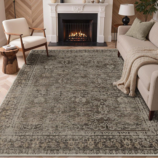 GENIMO 8x10 Washable Area Rugs for Living Room, Non Slip, Taupe Brown