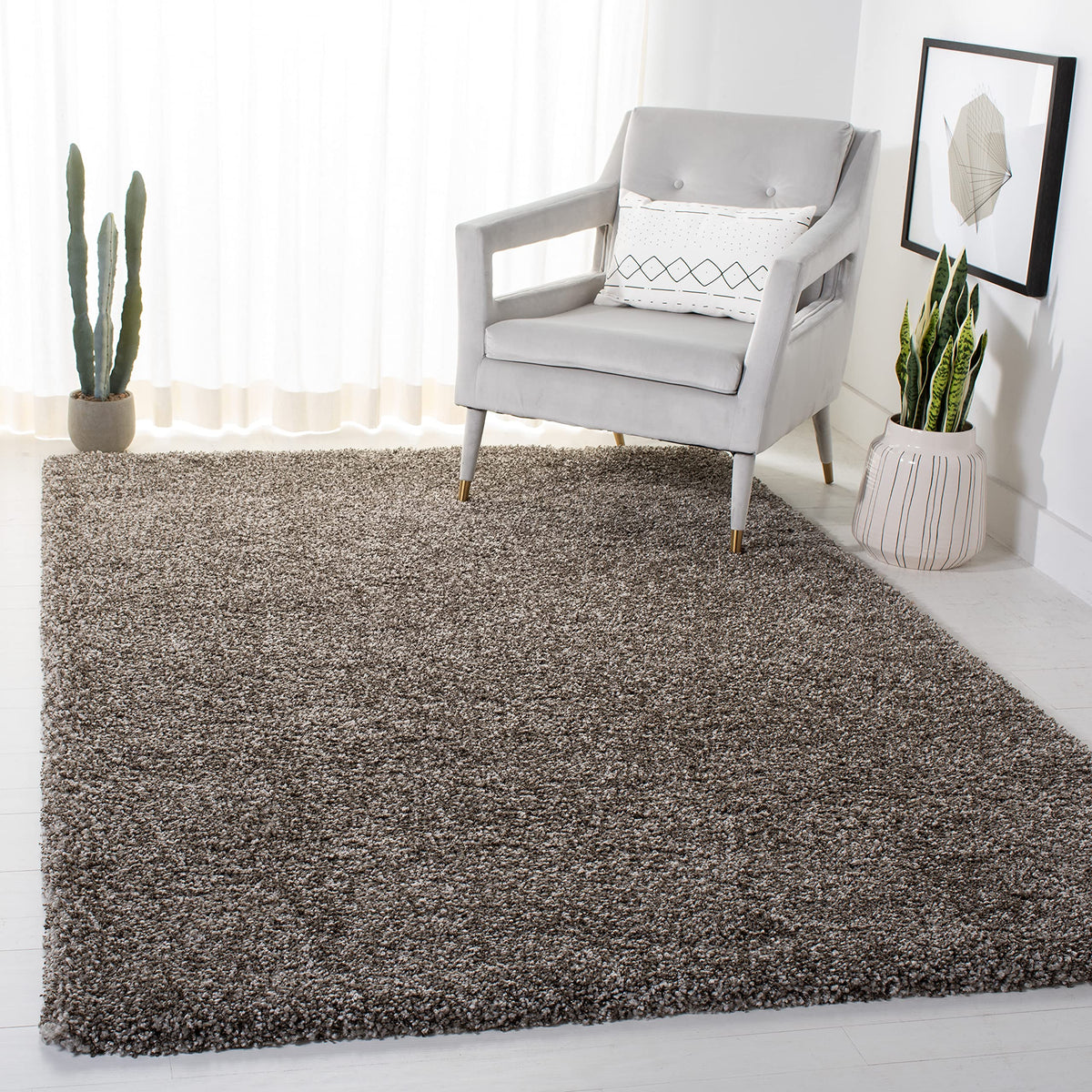 SAFAVIEH Milan Shag Collection 8'6" x 12' Ivory SG180 Solid Non-Shedding Living Room Bedroom Dining Room Entryway Plush 2-inch Thick Area Rug