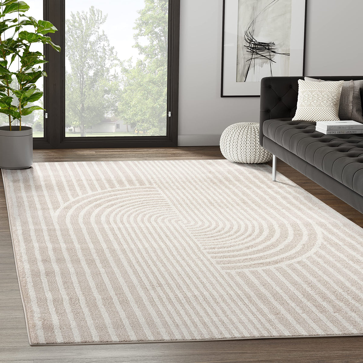 Abani Nuevo Collection Area Rug - Mid-Century Black and White Arch Knot Design - 4' x 6' - for Living Room, Bedroom & Office