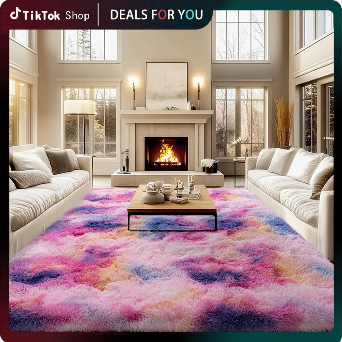 Rezutan Polyester Fluffy Non-Slip Shag Area Rug, Large Soft Unisex Household Item for Living Room & Bedroom, Aesthetic Home Decor, Room Decor