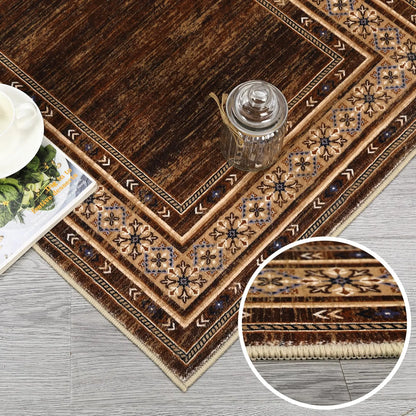 GARVEEBordered Red-Brown 4x6 Washable Modern Geometric Rug - Soft, Non-Slip, Ultra-Thin, Stain-Resistant Fabric - Machine Washable, Durable - Living Room, Bedroom, Playroom