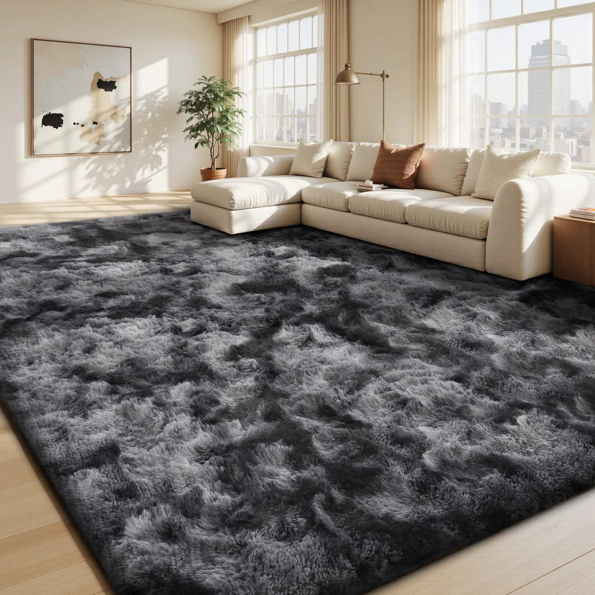 FAMVAL Large Decorative Super Soft Wrinkle Resistant Rug for Bedroom, Long Plush Non-Slip Area Rug, Modern Cozy Room Decor for Dorm Apartment Kids Room